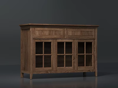 Classic Wooden Entryway Cabinet Sideboard With Drawers And Glass Door Storage Design 3d model