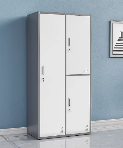 Simple White Wardrobe Design With Multiple Cabinet Doors And Blue Wall Interior 3d model