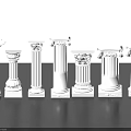 White Decorative Column Models With Various Architectural Designs Arranged in a Row for 3d model