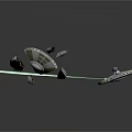 Green And White Spacecraft Flying With Laser Beams In Cosmic Space