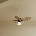 Modern Ceiling Fan With Natural Blades And Light Fixture On Beige Ceiling