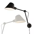 Modern Black and White Wall Lamps with Adjustable Arms and Conical Shades in Contemporary Design