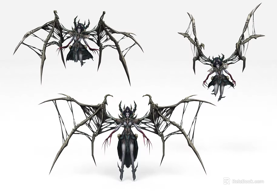 Dark Style Demon Character And Mythical Creature With Giant Wings In Multiple Views 3d model 