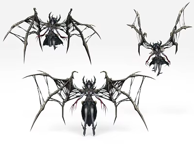 Dark Style Demon Character And Mythical Creature With Giant Wings In Multiple Views 3d model