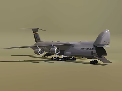 USAF Military Transport Aircraft With Gray Exterior Large Wing And Landing Gear 3d model