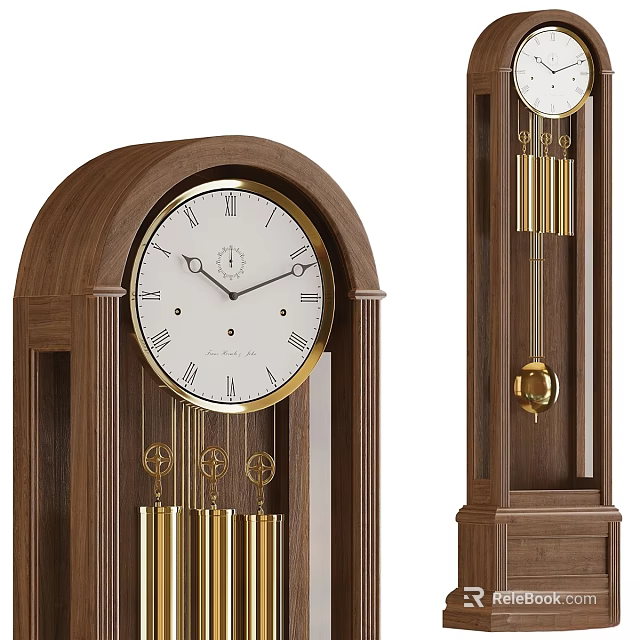Vintage Wooden Grandfather Clock With Roman Numeral Dial And Pendulum Chimes 3d model 