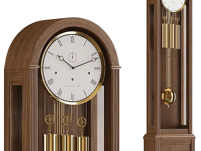Vintage Wooden Grandfather Clock With Roman Numeral Dial And Pendulum Chimes 3d model