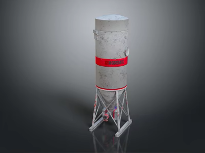 Cylindrical Concrete Tower Structure With Red Band And Metal Support Base 3d model