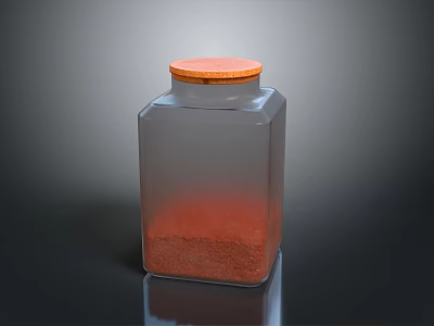Transparent Square Household Storage Jar With Orange Lid And Spices Inside 3d model