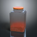 Transparent Square Household Storage Jar With Orange Lid And Spices Inside
