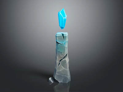 Decorative Ornament Set with Blue Crystal and Cracked Stone Pillar Design 3d model