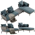 Modern Teal Sectional Sofa With Multiple Cushions Knitted Blanket And Metal Frame For Comfortable Seating