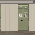 Modern Storage Cabinet with Light Green Beige Design Layered Shelves LED Lighting and Decorative Items