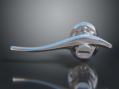 Elegant Polished Modern Metal Door Handle With Keyhole And Reflective Surface 3d model