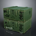 Two Stacked Green Wooden Crates with Black Text and Markings