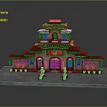 Traditional Chinese Ancient Architecture with Green Roof Red Lanterns Red Pillars and Multi Layered Structure