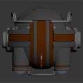 Mechanical Device With Orange Stripes Circular Metallic Components And Transparent Section