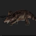 Detailed Realistic Triceratops Model With Striped Body And Large Horns Standing Pose