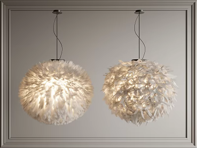 Two Feather Spherical Pendant Lights With Soft Warm Glow For Modern Interior Design 3d model