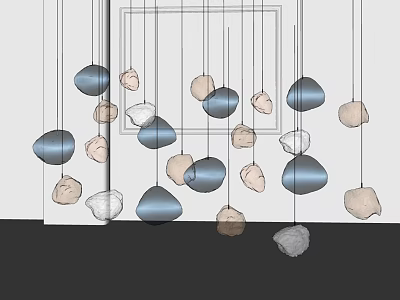 Modern Blue Beige Gray Geometric Chandeliers Hanging In Minimalist Interior Space 3d model