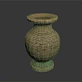 Carved Vase Sculpture With Spiral Texture And Green Base Design