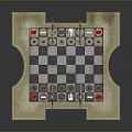 Decorative Black And White Checkered Chessboard With Pieces And Figures On Stone Base