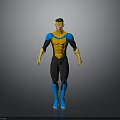 3D Superhero Character Model With Blue Yellow Black Costume And Helmet Boots