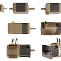 Various Designs of Industrial Electric Motors with Metallic Casing and Black Components