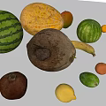 Fresh Assorted Fruits Including Watermelon Cantaloupe Pear Coconut Banana And Apple On White Background