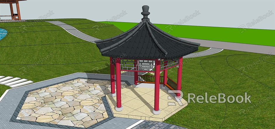 Chinese style pavilion hexagonal pavilion bell tower outdoor chime outdoor indication model