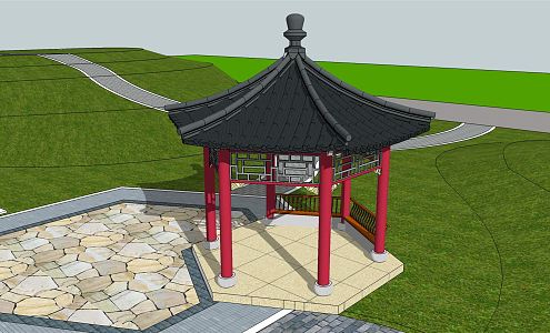 Chinese style pavilion hexagonal pavilion bell tower outdoor chime outdoor indication 3d model