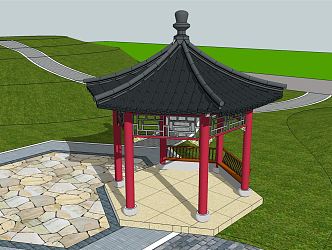 Chinese style pavilion hexagonal pavilion bell tower outdoor chime outdoor indication 3d model