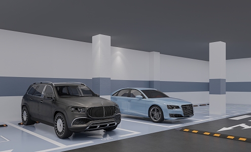 Modern wind underground garage parking lot Maybach car Audi car 3d model