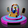 Colorful Display Stand With Arch Blue Cartoon Figure And BHA Flags On Pink Blue Base