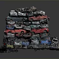 Architectural Sculptural Structure Composed Of Stacked Multicolored Abandoned Cars For Artistic
