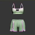 Light Green Activewear Set with Pink Trim Sports Bra and Shorts