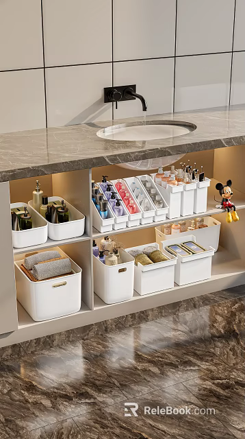 Organized Kitchen Utensils Storage With White Drawer Organizers Divided Compartments And Marble Countertop 3d model 