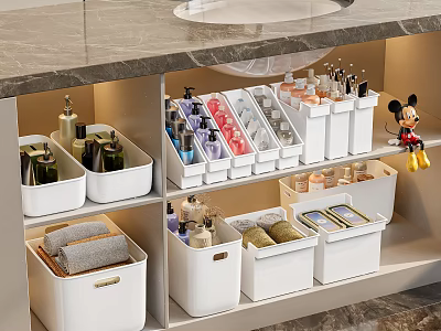 Organized Kitchen Utensils Storage With White Drawer Organizers Divided Compartments And Marble Countertop 3d model