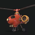 Vintage Red And Yellow Helicopter Toy Model With Rotors And Wheels