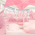 Pink The North Face Themed Floral Installation With Cactus Sculptures And Helmets On Shelves