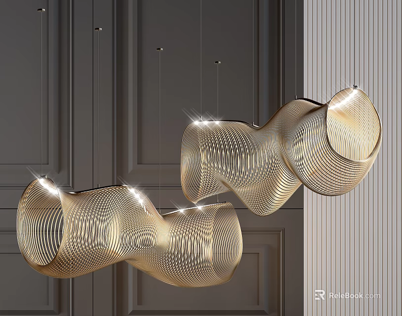 Modern Gold Curved Metal Chandeliers With Sculptural Design For Interior Decoration 3d model 