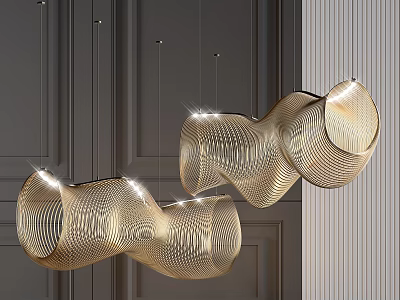 Modern Gold Curved Metal Chandeliers With Sculptural Design For Interior Decoration 3d model