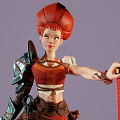 Female Warrior Character With Red Hair And Hammer Weapon 3D Model Design