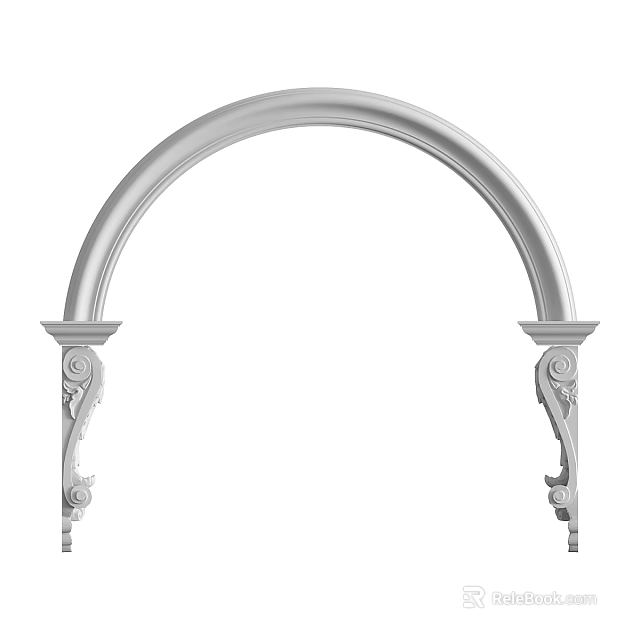 Elegant White Decorative Arch with Ornate Columns and Intricate Carvings 3d model 