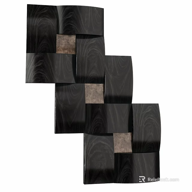 Modern Wall Decoration With Black And Brown Square Panels Geometric Design 3d model 