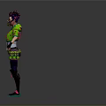 Other Stylized 3D Character Model With Pink Hair Green Jacket Purple Pants Goggles Utility Belt