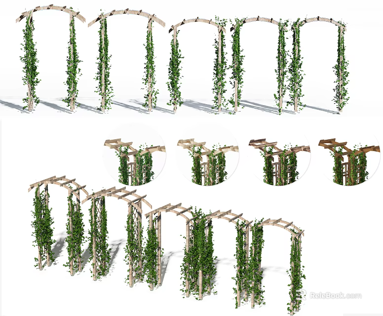 Decorative Green Vines On Wooden Garden Arches And Trellis Frames For Outdoor Decoration 3d model 