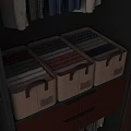 Beige Storage Boxes With Brown Handles For Neatly Folded Clothes In Wardrobe Shelf Drawer