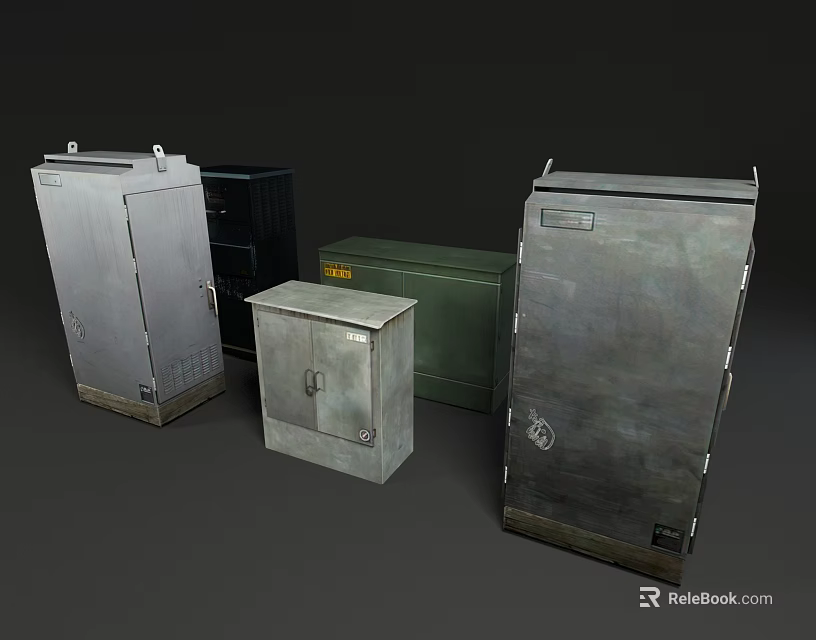 Metal Electrical Enclosures With Gray Green Black Colors And Various Sizes 3d model 