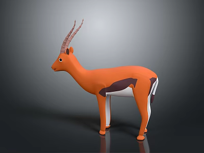 Stylized Orange Antelope Model with Brown White Accents and Horns on Gray Background 3d model